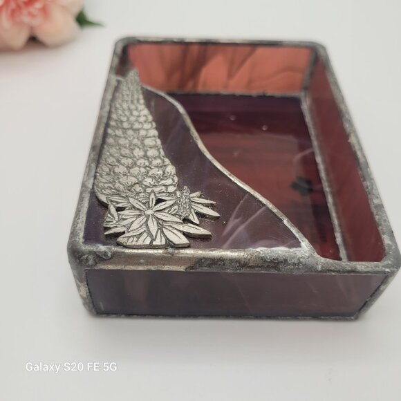 Purple Lead Stained Glass Trinket Dish or Business Card Holder - Picture 5 of 11